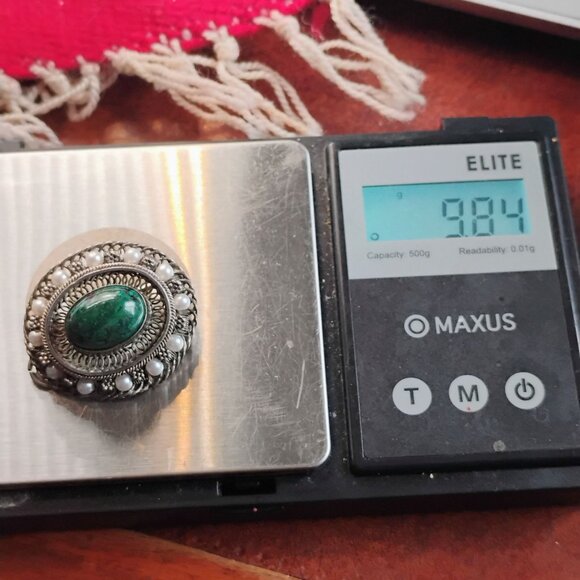 Israel Sterling Silver Seed Pearl Green Eilat Convertible Pendant/Brooch - Picture 6 of 6